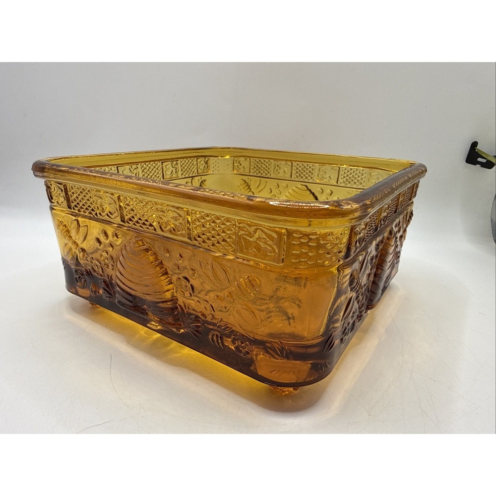 Vtg Tiara Indiana Glass Amber Bee Box Bottom Only Replacement 2.5" x 5.5" Dish - Picture 5 of 11